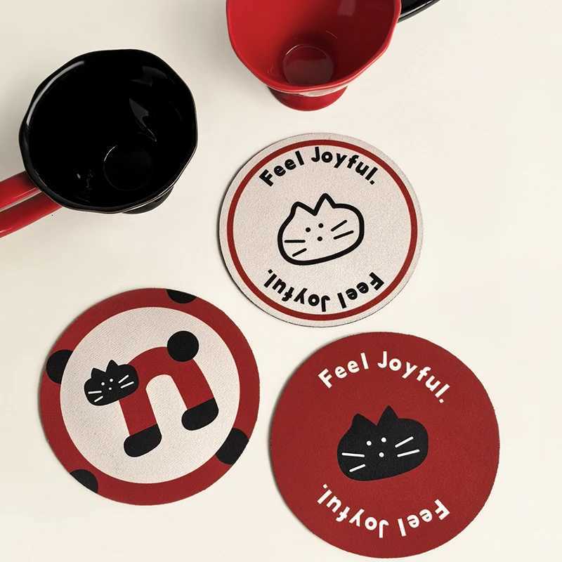 Cartoon Cat Round Cup Coasters Set Soft Silicone Absorbent Heat Insulation Pads for Coffee Tea Mugs Table Protection Mat C251122