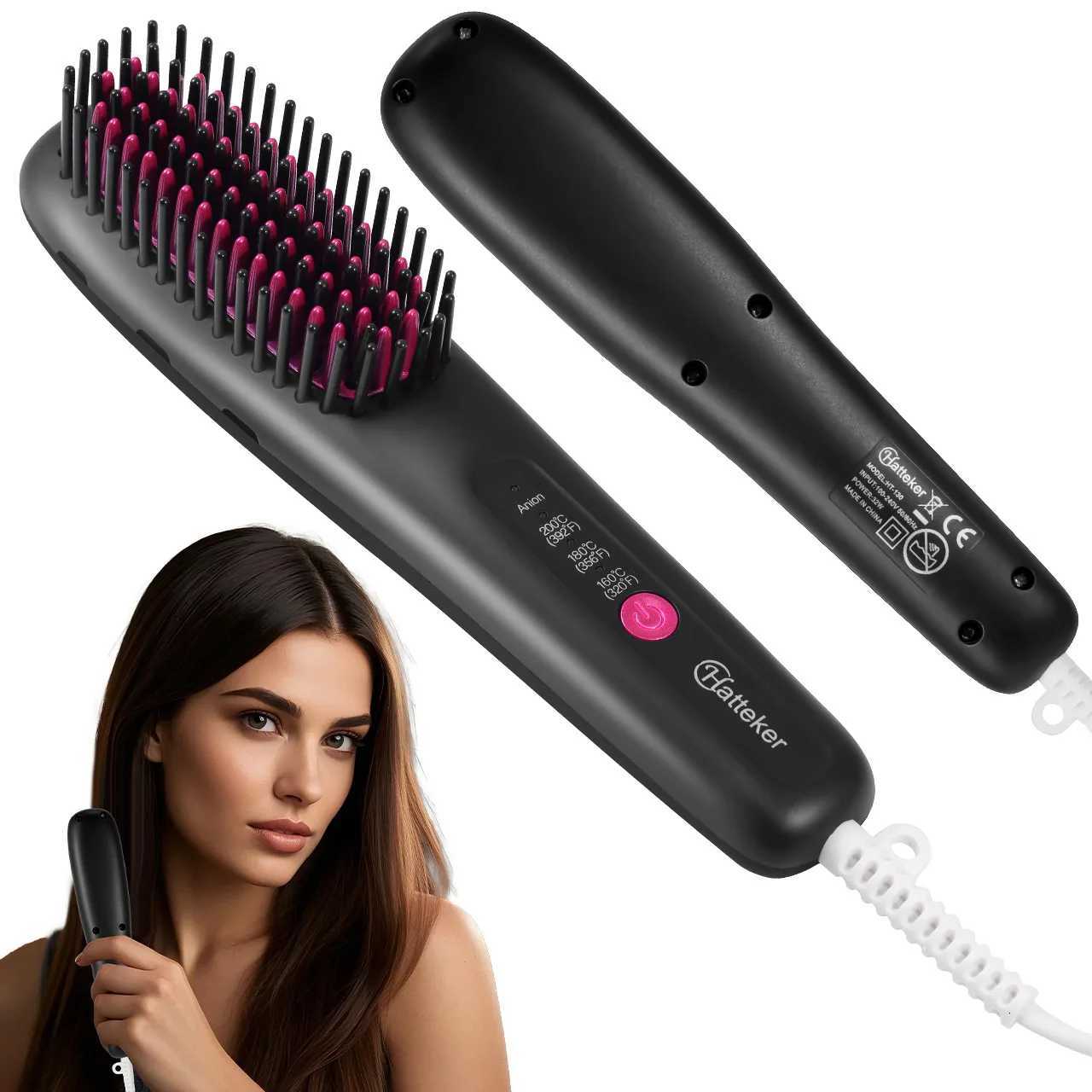 Hair Straightening Brush Portable Home Negative Ion Straightener with Multi-Heat Settings 3-Temp Ceramic Damage-Free StylingT251122