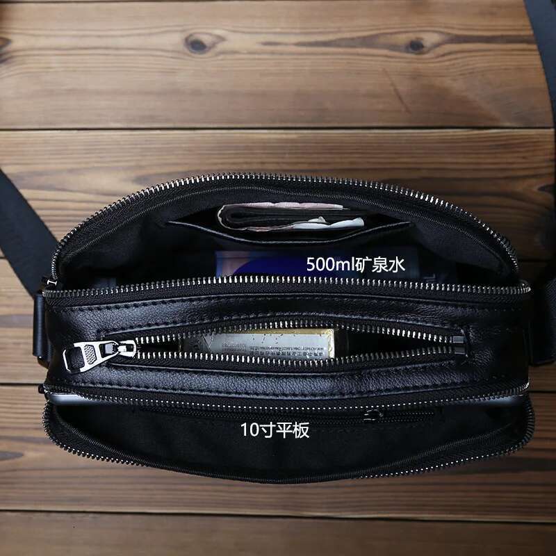 NZPJ Casual Leather Men Shoulder Natural Cowhide Messenger Bag Large Capacity Business Solid Color Backpack For Inch Ipad Bag