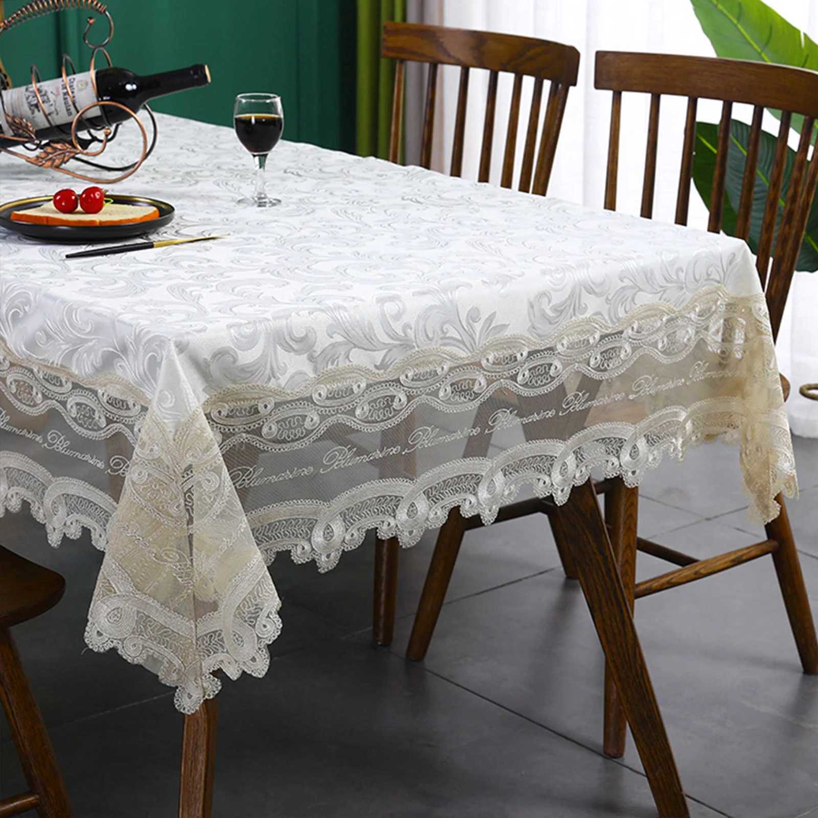 Battilo Luxury Tablecloth White Rectangle Table Cloth Lace Patchwork Waterproof Table Cover For Dining Table Kitchen Cloth Decor C251122