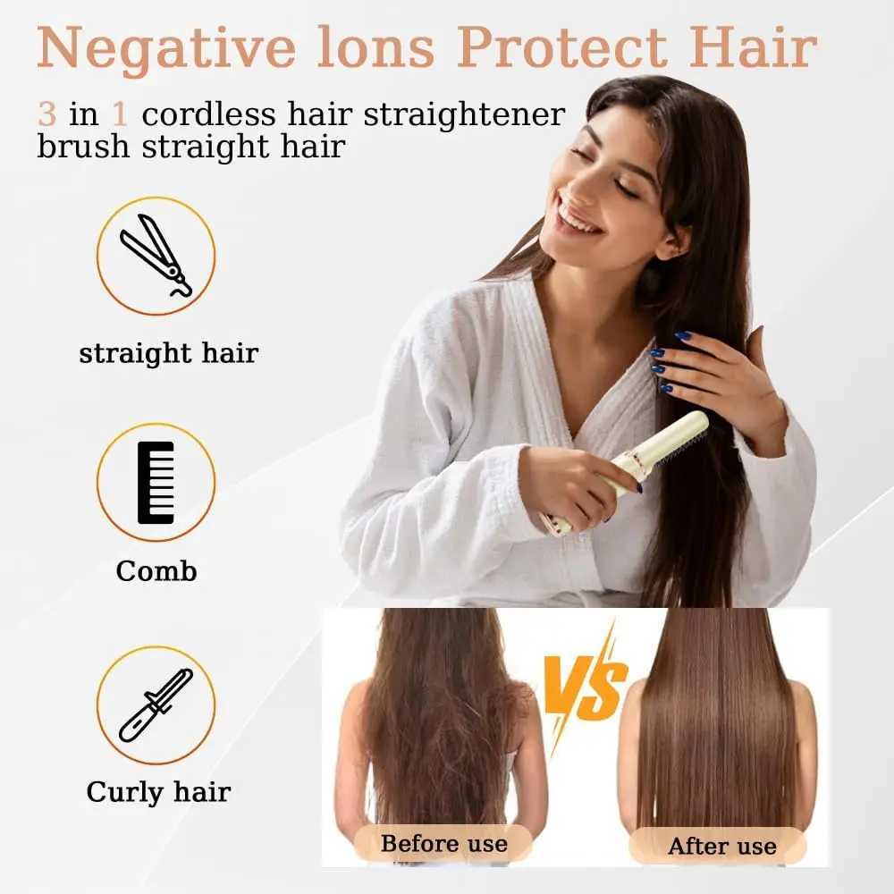 Straight Hair Comb Electric LCD Ceramic Heating Portable Negative Ion Styling Tool 4 Temp Settings 140-200 Straightening CombT251122