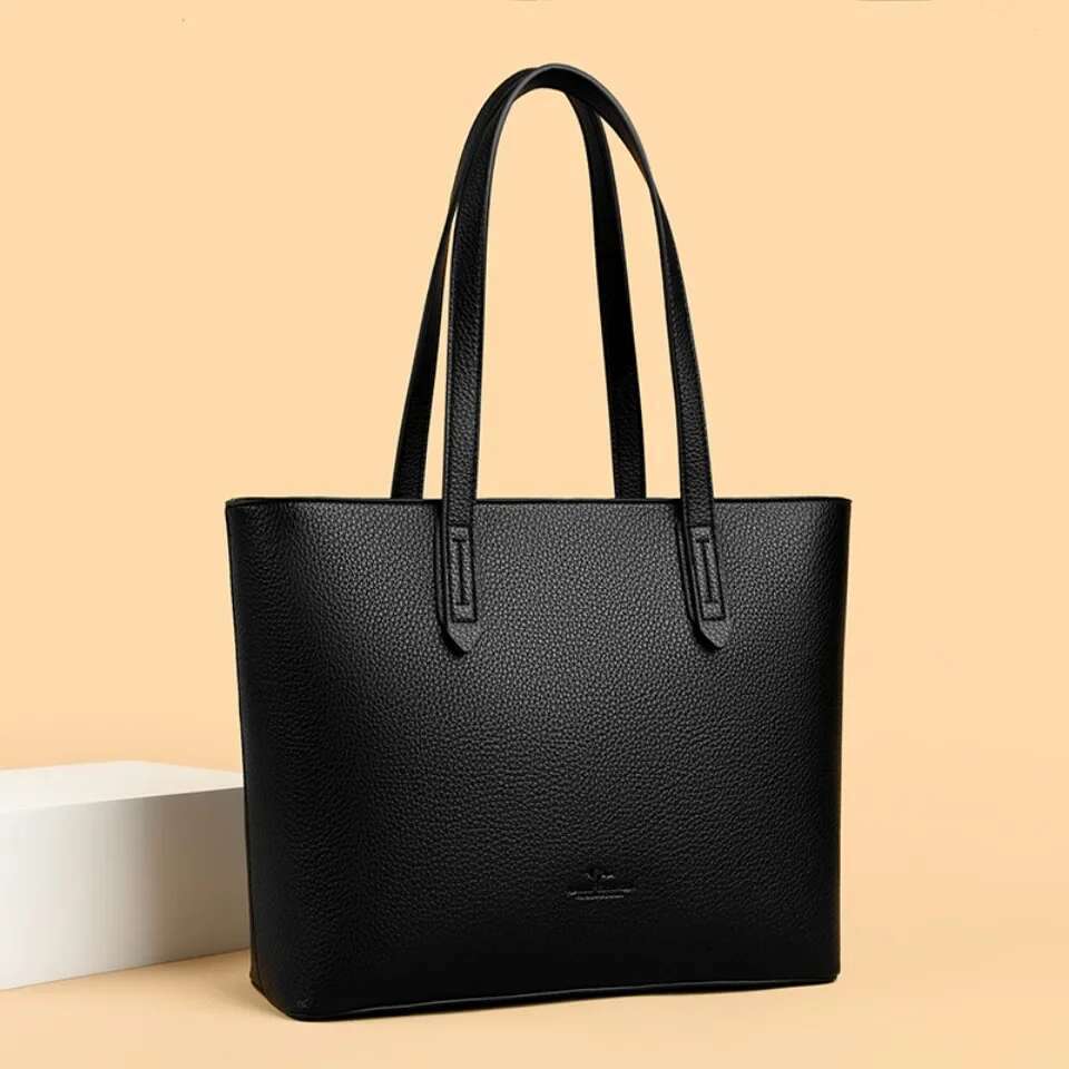 Women's Soft Leather Shoulder Designer Handbag Ladies Solid Color Casual Large Tote Bag Messenger Commuter Sac A Main