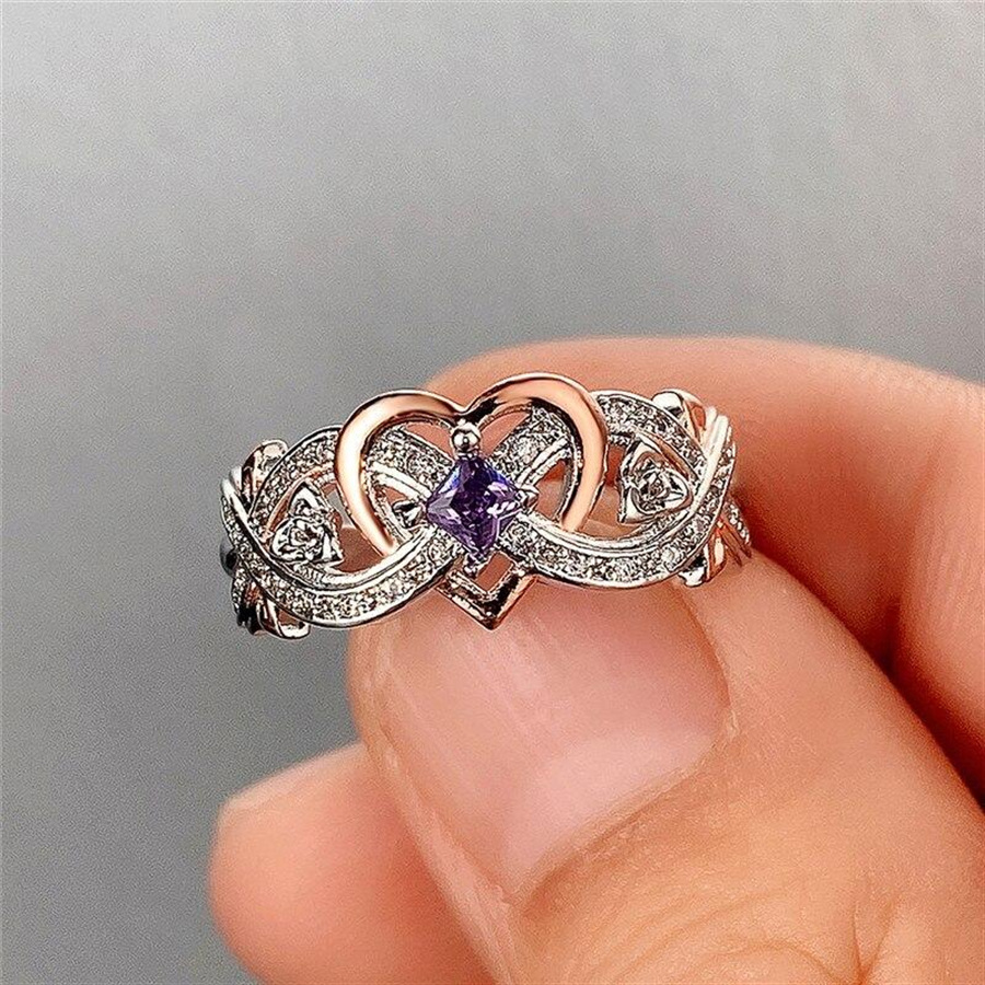 Rose Princess Square-cut Two-tone Heart-shaped Zircon Engagement Ring High quality gold designer diamond ring rings designer for women engagement men  - view 4