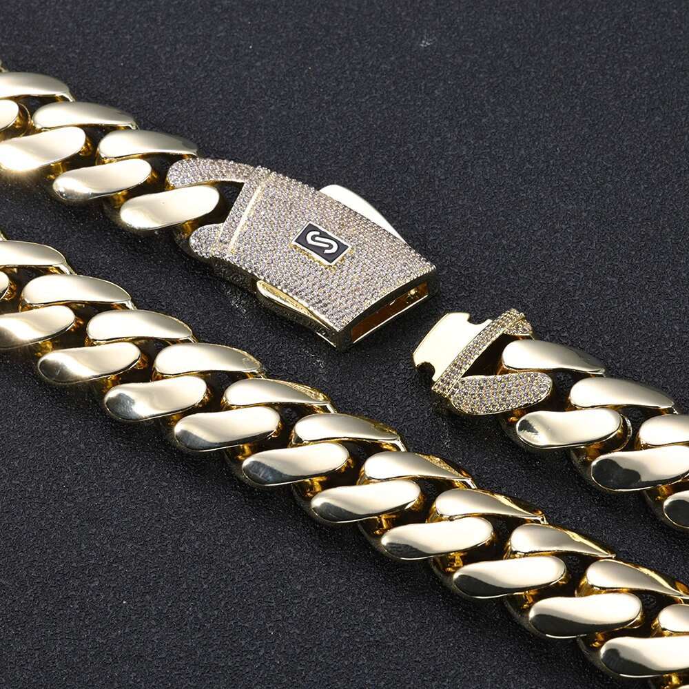 ESKEEM 14K Gold Plated Thick Solid Monaco Bracelet Hip Hop Jewelry Iced Diamond Clasp Flat Miami Cuban Bracelet Chrismas Gift