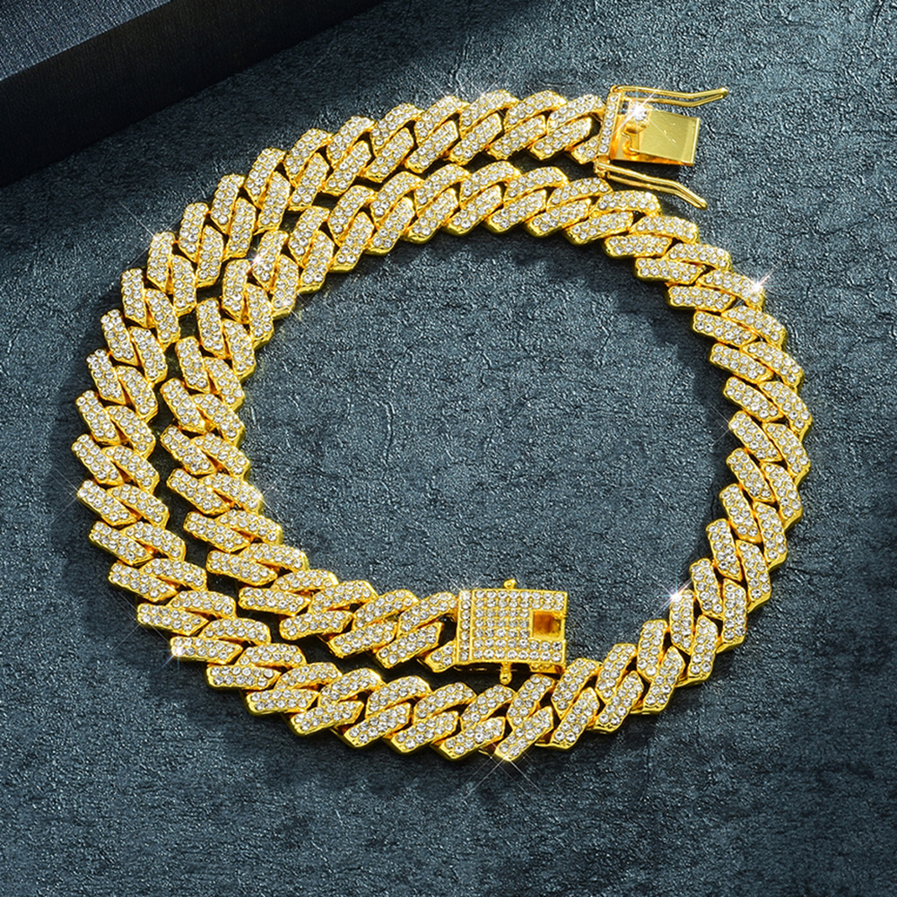 Hip-hop style rhombus Cuban chain necklace with diamonds zinc alloy 14mm moissanite chain designer necklace diamond chain luxury jewelry women mens ne - view 4