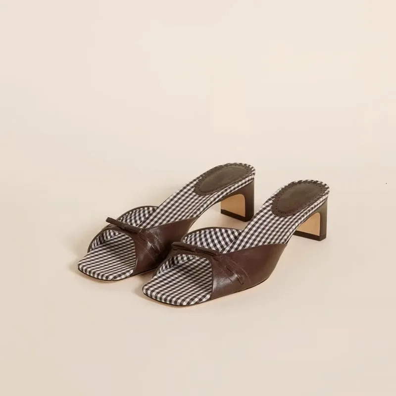 Modern Womens Slippers Summer Dress Bow Square Lace Open 250421BJ - view 6