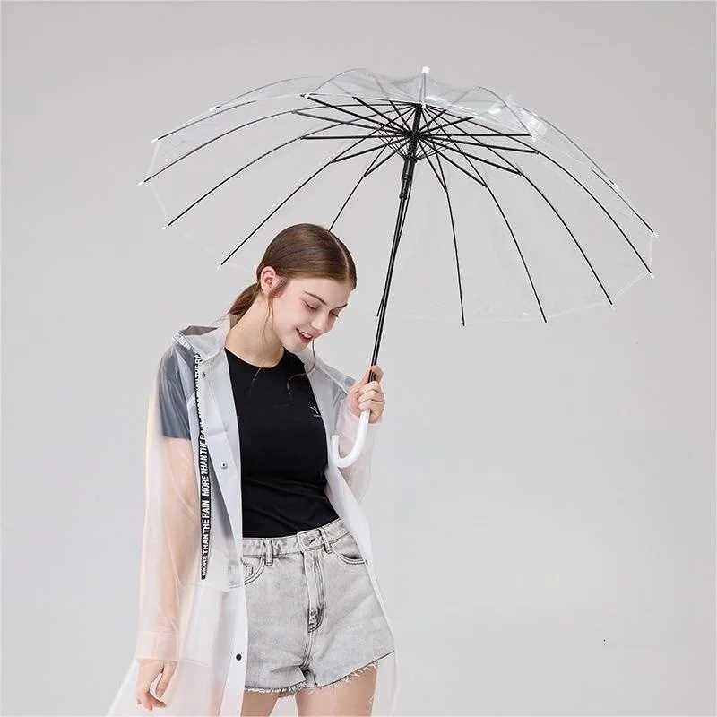 Transparent Umbrella Long Handle Thickened 16-rib Transparent Umbrella Artistic Street Photography Transparent Umbrella StudentM251122