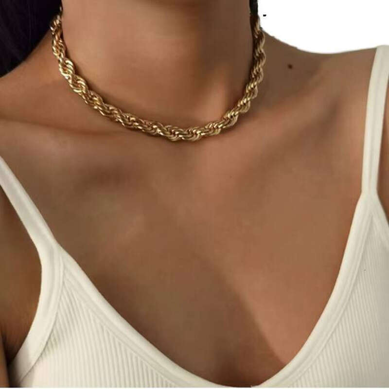 Women's 8mm Thick gold sterling silver Twisted Rope Necklace Bracelet Set Party Wedding Gift