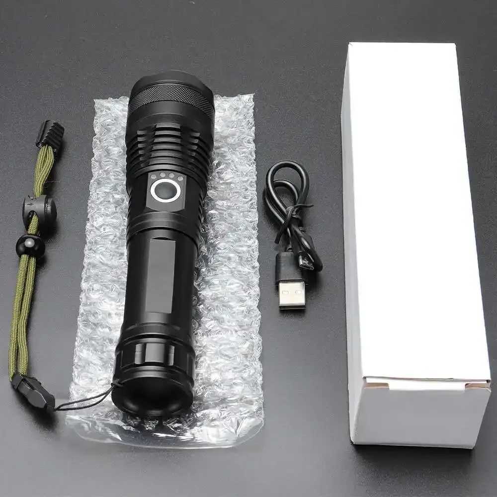 Most Powerful XHP50 LED Flashlight 18650 Rechargeable USB Torch Light Flashlights High Power Long Range Tactical Lantern C251122