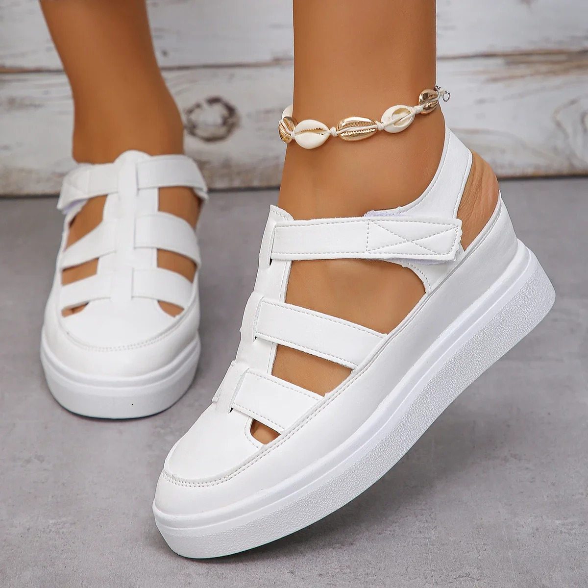 Womens Sandals Summer Wedge High Heels Platform Hollow Gladiator Thick Bottom 250421BJ - view 5