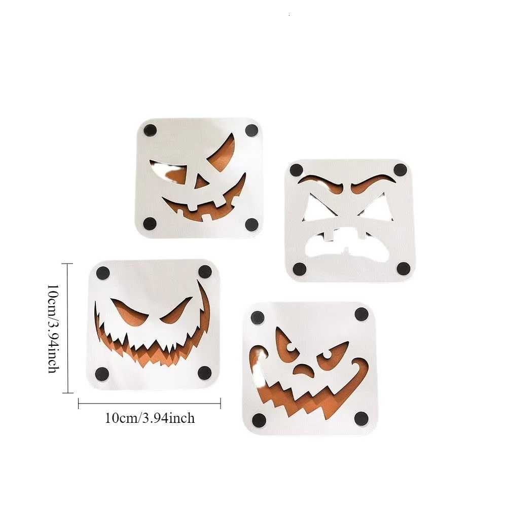 4-Piece Set of Black White Pumpkin-Shaped Wooden Coasters Halloween Collection for Home Bar Decor C251122
