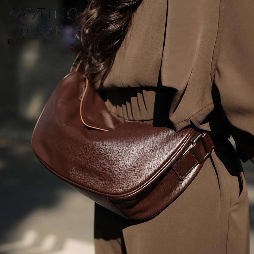 Motingsome Saddle For Women Underarm Cow Hide Leather Bag Small Pouch Fashionable Lady Handbag Travel Pack New Bag