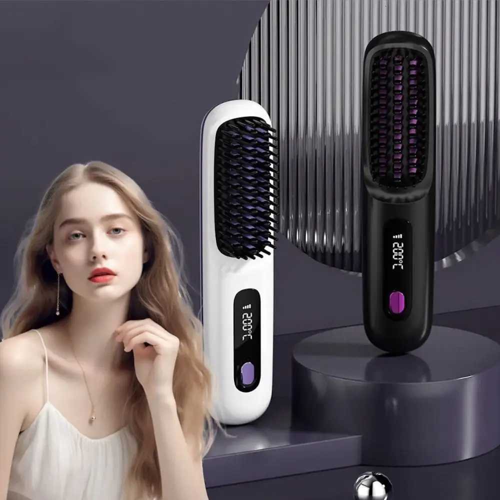 3 Temperature Settings Electric Hair Straightener Brush Anti-Scald Protection Dual-Function Operation Negative Ion Styling ToolT251122