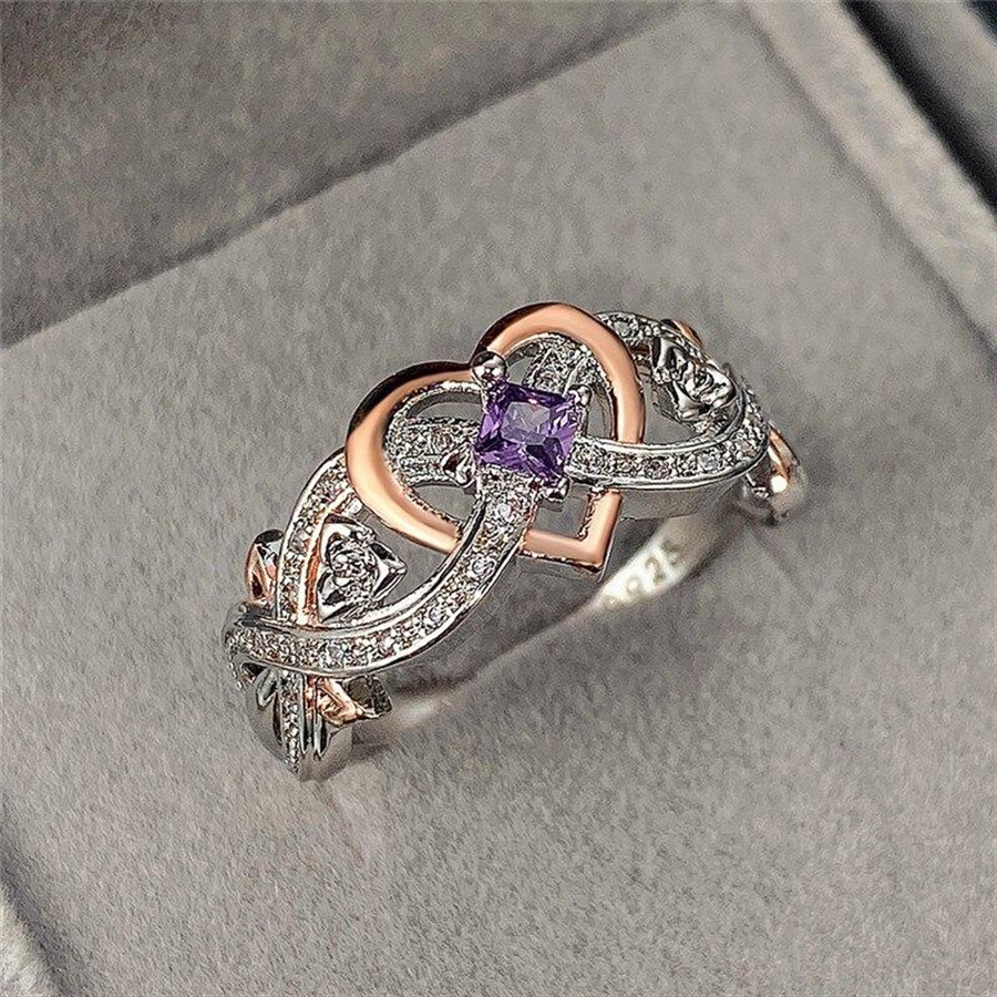Rose Princess Square-cut Two-tone Heart-shaped Zircon Engagement Ring High quality gold designer diamond ring rings designer for women engagement men  - view 5