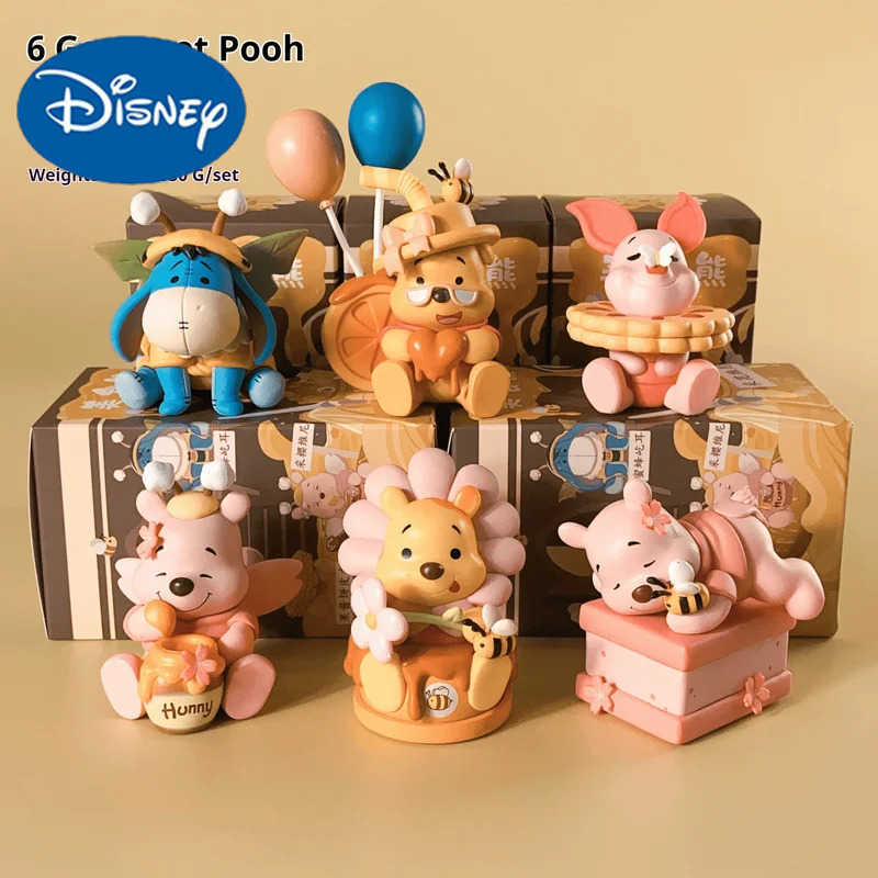 Disney Cute 6pcs Cartoon Food Winnie The Pooh Series Mystery Blind Box Stitch Desktop Ornaments Model Kids Toys Christmas Gift Z250422