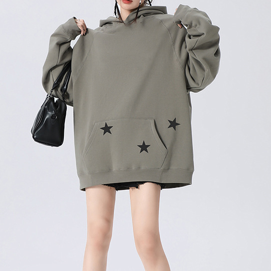 Designer raglan sleeves, American retro autumn hoodie, women's loose hooded couple jacket, autumn and winter with fleece