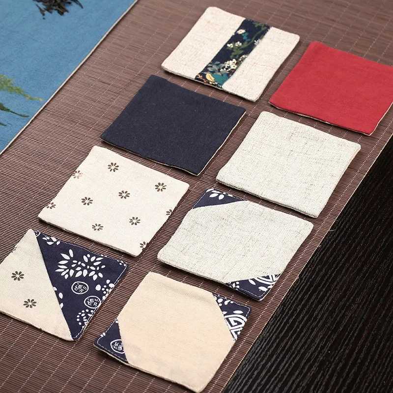 Cotton and Linen Kung Fu Tea Coasters Simple Solid Color Square Coaster Anti-scald Absorbent Heat Insulation Mat Home Mats C251122