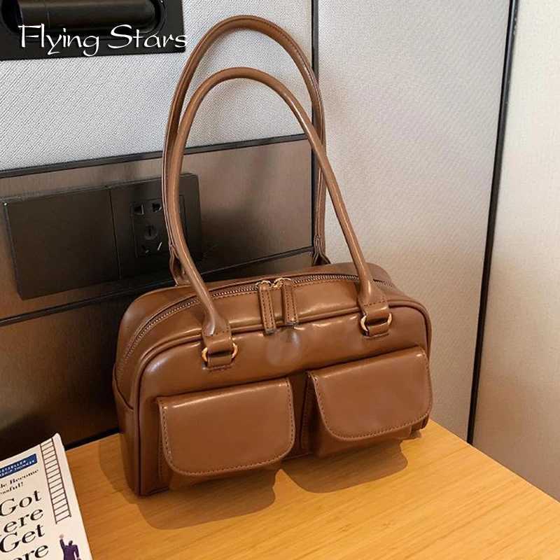 Womens Dual Pocket Shoulder Bag 2025 New Fashionable Handbag Trendy Designer Underarm Bag Womens Luxury Handbag Leather WalletT251122