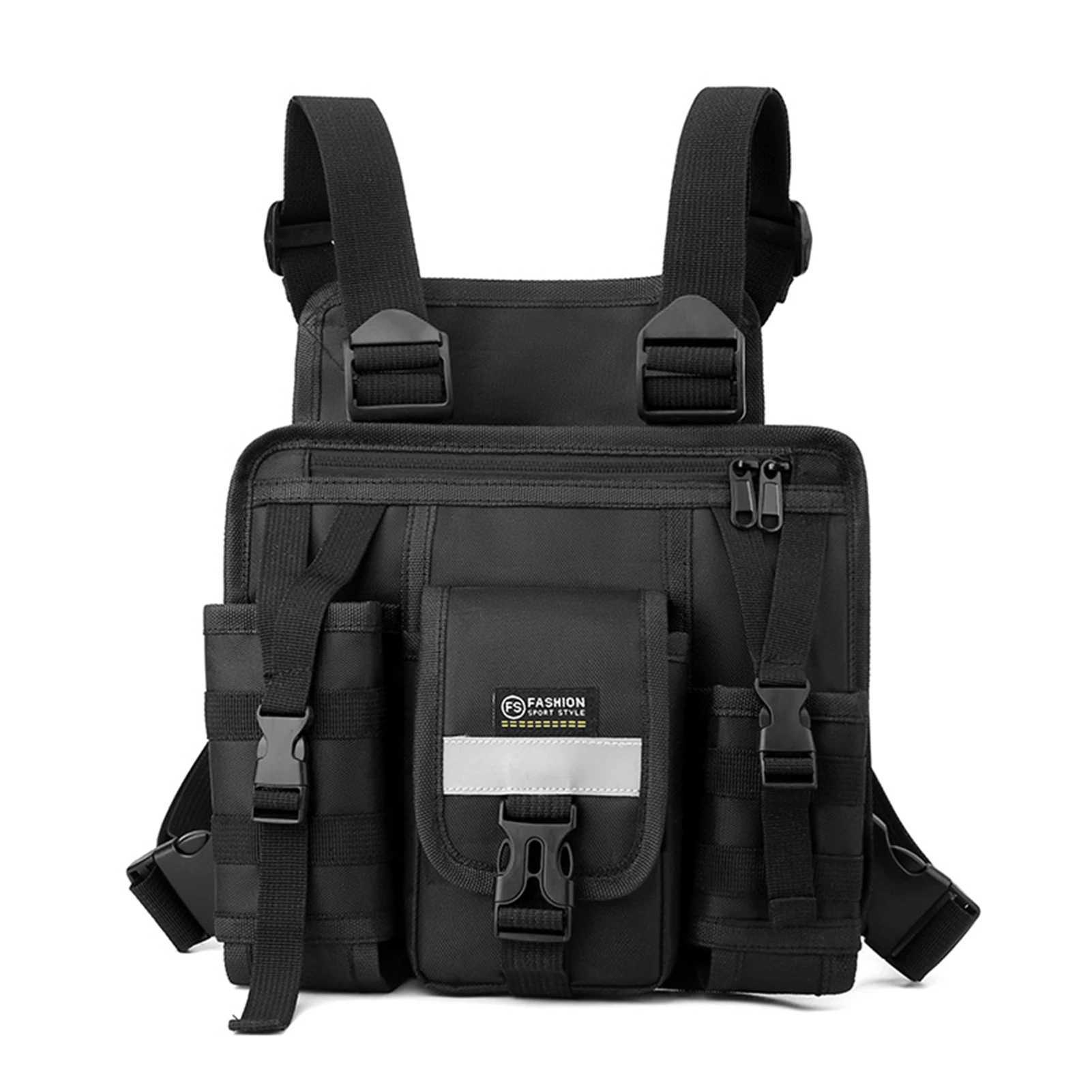 New tactical function package mens outdoor hiking casual vest bag with adjustable shoulder straps Spacious durable tactical chest bagC250421