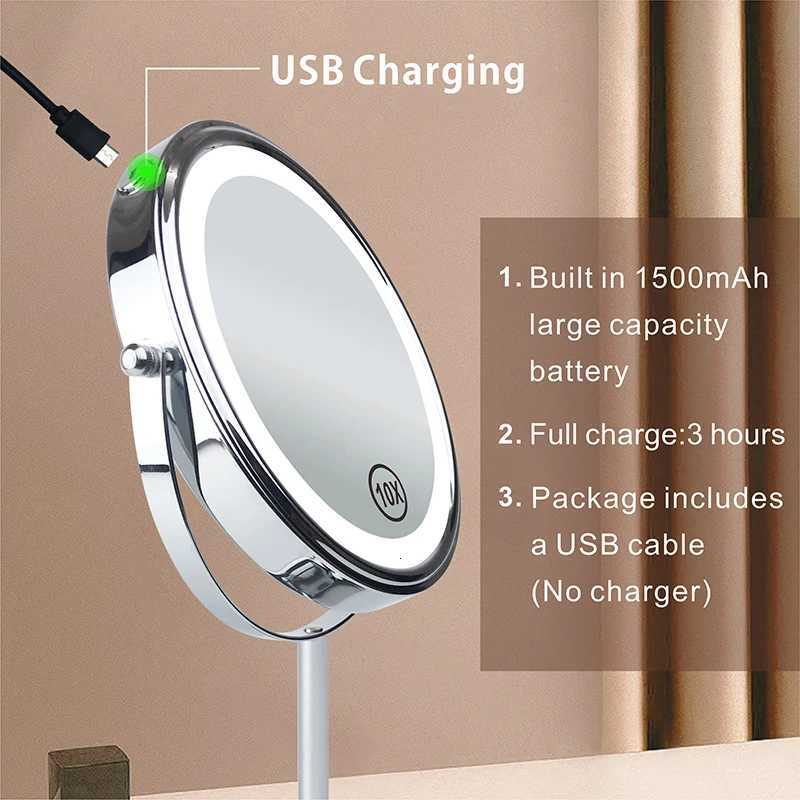 8inch 10X Magnifying LED Makeup Mirror with 3 Color Light Touch Switch Double Side USB Charging Desktop Vanity Cosmetic Mirror M251122