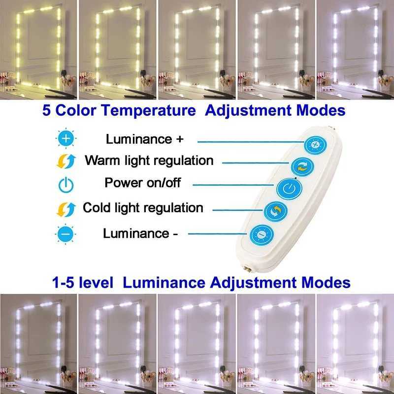 LED Makeup Mirror Lights USB 5V Hollywood Dresser Light Bar Vanity Light Waterproof Dressing Table Lamp for Bathroom Decoration M251122
