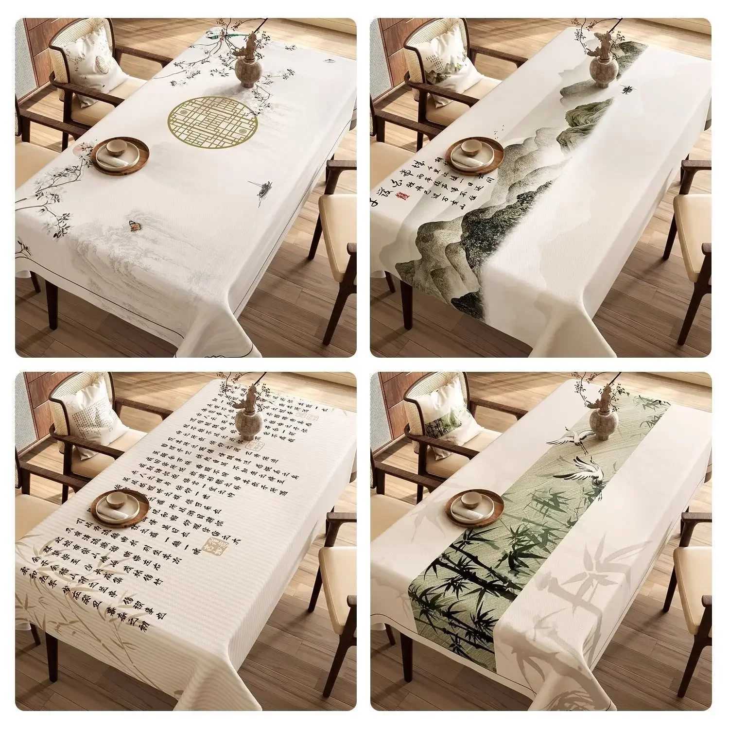 Chinese Landscape Printed Table Cloth High End Chinese Style Tea Table Cover Cloth Flower Landscape Lint Dustproof Table Mat C251122