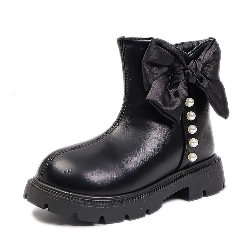 New designer shoes Children s Martin Short Boots with Fleece Lining Double Cotton Leather Boots New Autumn Winter Princess Shoes Bowknot Fashion Girls