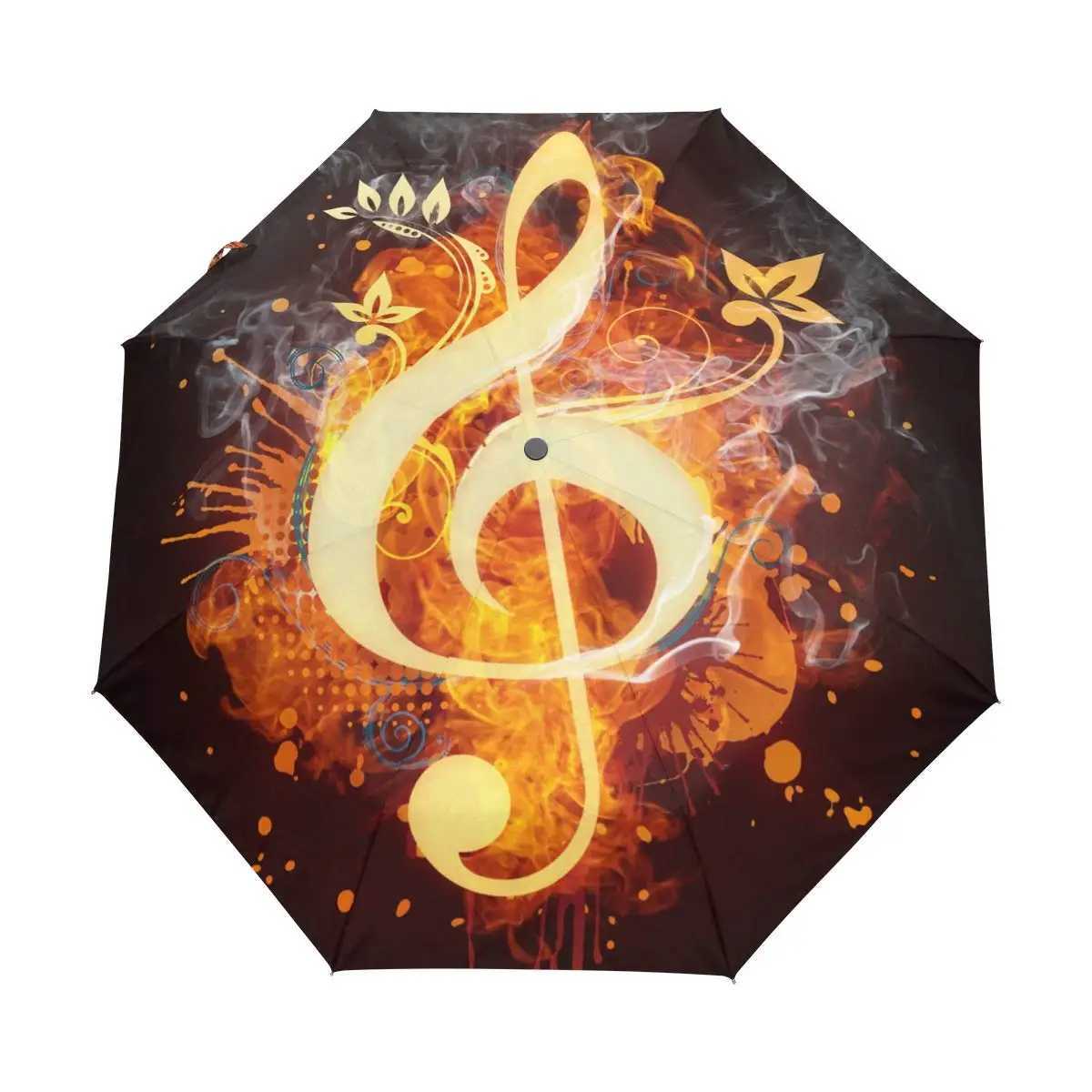 Black and White Musical Note Travel Umbrella Music Theme Folding Rain Umbrellas Windproof Compact Lightweight for Adults TeensM251122