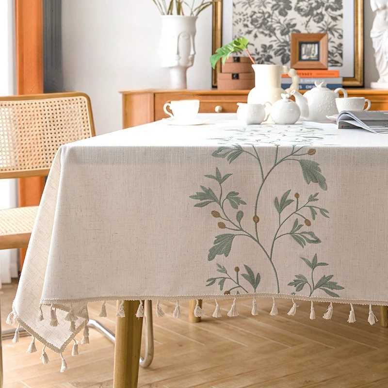 2025 new imitation cotton and linen dustproof tablecloth waterproof and oil-proof dining table embroidery tablecloth rectangle C251122