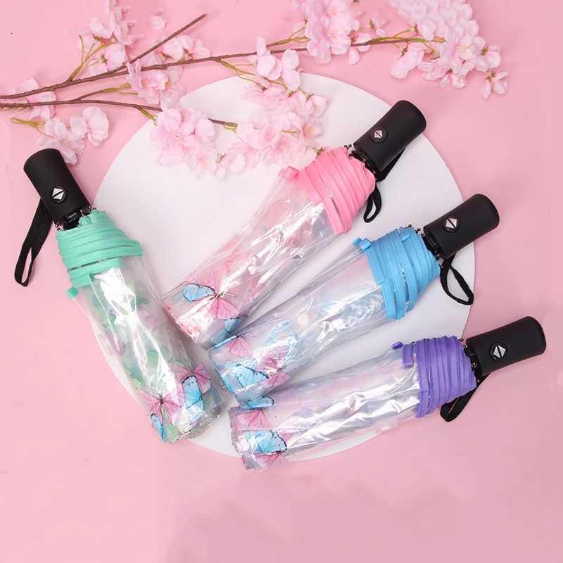 Automatic Umbrella Transparent Umbrella Thickening and Durable Rain and Wind Travel Portable Folding Automatic Umbrella GiftsM251122