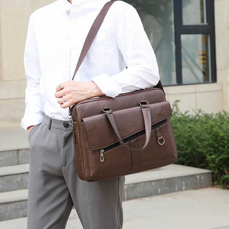 Mens briefcase PU leather handbag computer laptop document shoulder business messenger handbag cross body side bag WT136 Z250421