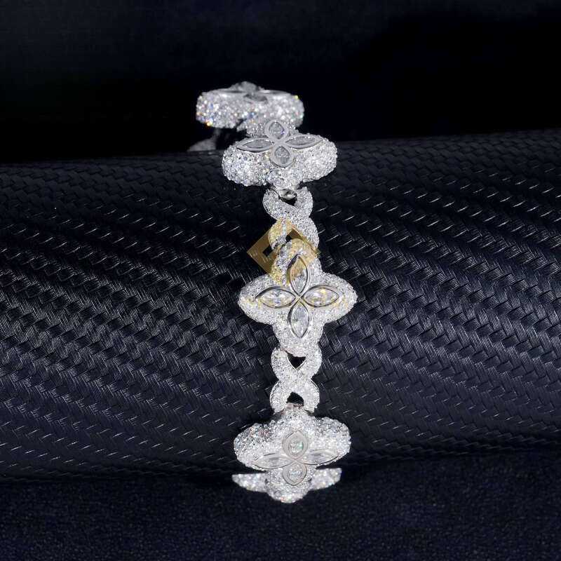 Fine Jewelry Flower New Fashion Clover Bracelets Sterling Sier Gold Plated Moissanite Cuban Chains