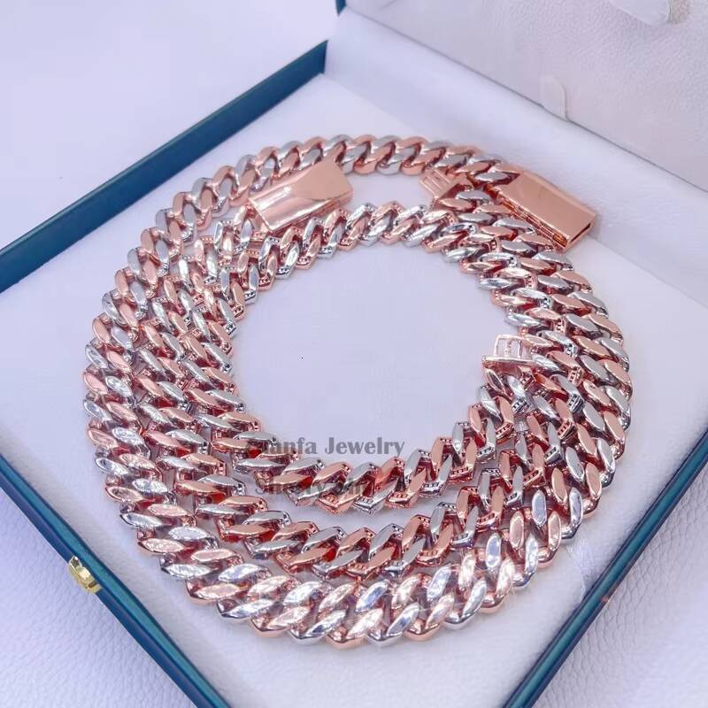 Rose Gold 2 Tone Plated Over Sterling Silver 15 mm Vvs Moissanite Hip Hop Cuban Link Chain
