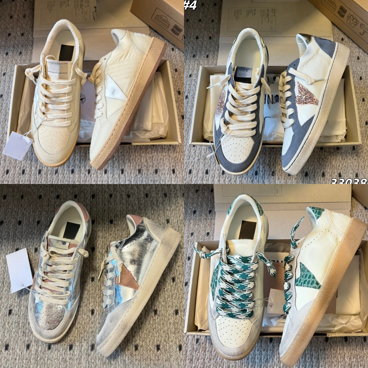 Designer Distressed Fashion Sneakers for Women Custom Leather Glitter Sequins Pony Fur with Crystal Chain Luxury High End Casual Shoes