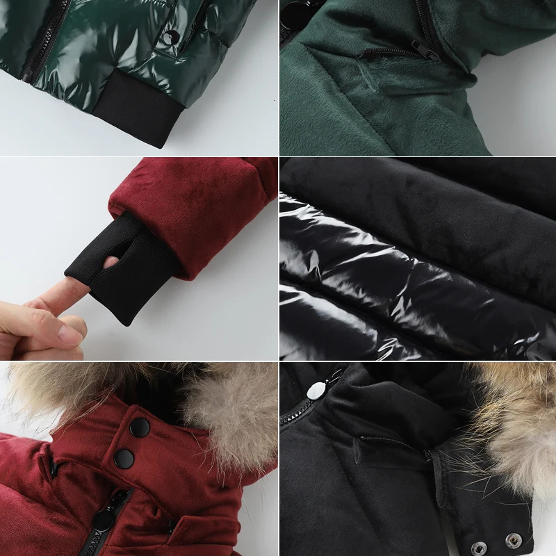 2023 Winter Style Childrens White Duck Down Jacket Real Raccoon Fur Collar Boys Girls Patchwork Flannelette Parka Coat 120 2501105