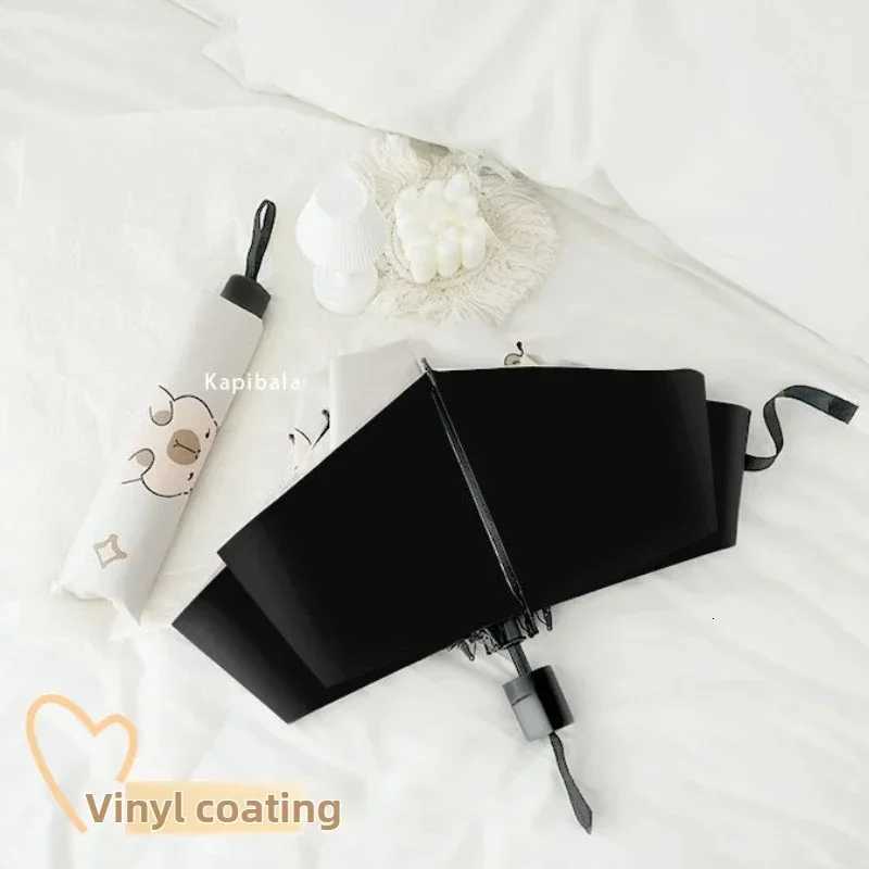 Cute Capybara Patterned Umbrella Compact Travel-Friendly Sun Rain Shield UPF50 Plastic Folding Parasol with Anti-UV CoatingM251122