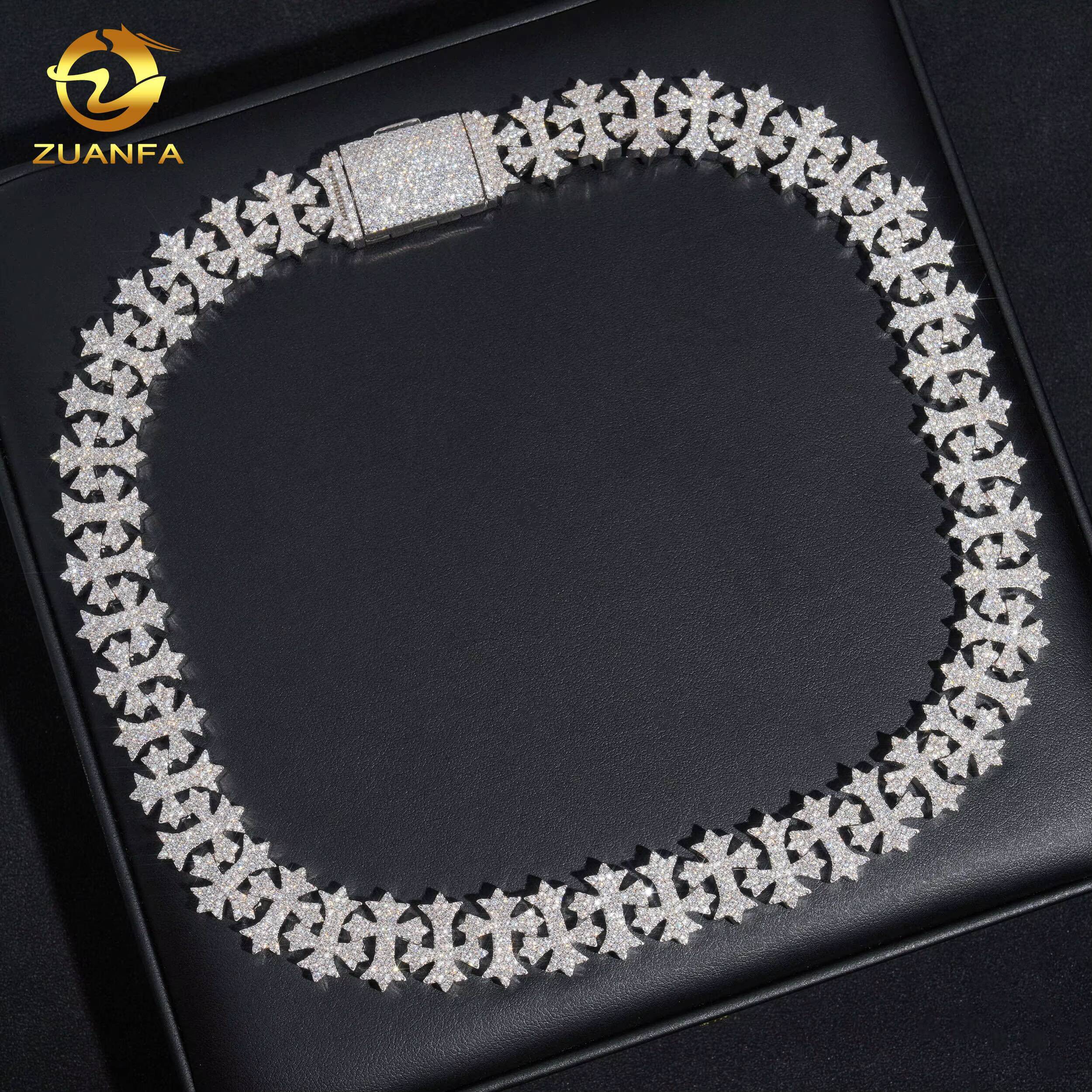 Zuanfa Jewelry Solid 925 Silver 18MM Pass Diamond Tester Iced Out Cross Charm Moissanite Chain for Men