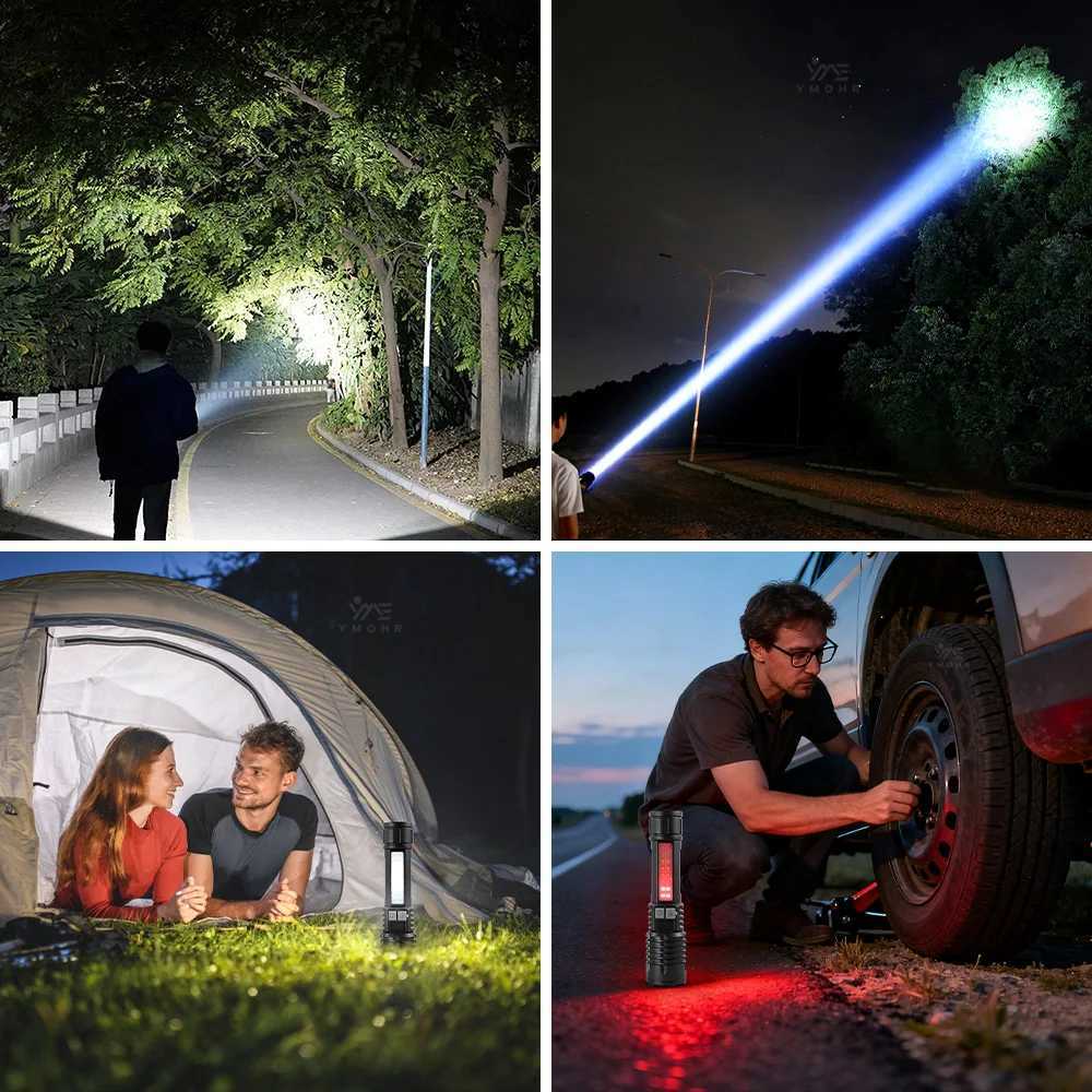 High Power LED Flashlight Powerful USB C Rechargeable COB Flashlight With Side Light Torch For Outdoor Waterproof Camping Hiking C251122