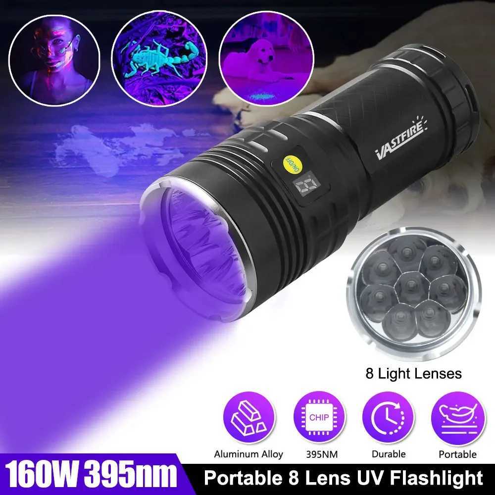 8Lights 160W UV Flashlight 395nm Black Mirror Flashlamp Ultraviolet Ink Dryer Money Fluorescer Detector Purple Light Torch C251122