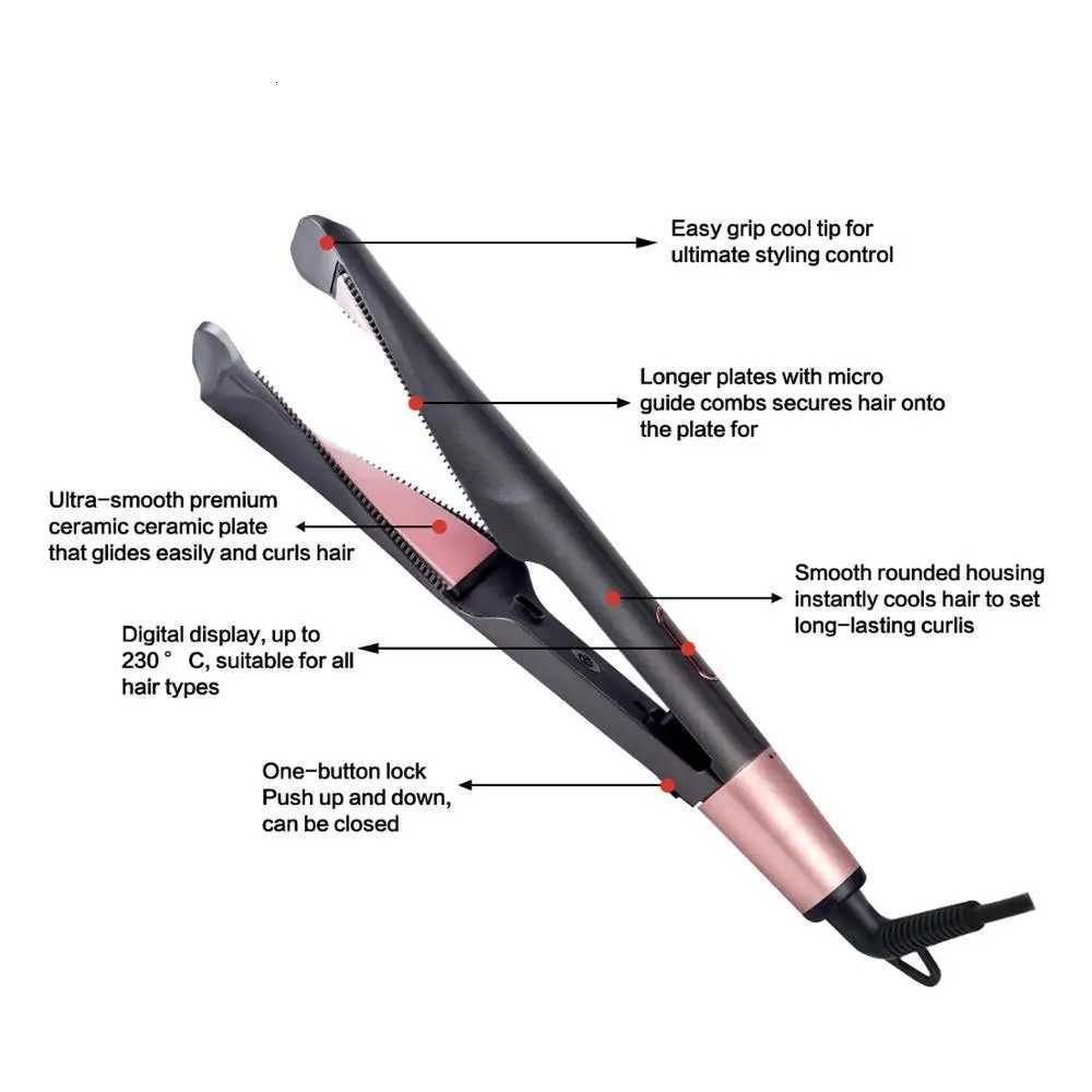 2 in 1 Hair Straightener And Curler Tourmaline Ceramic Twisted Flat Iron Straightening And Curling With LCD For Hair StylingT251122