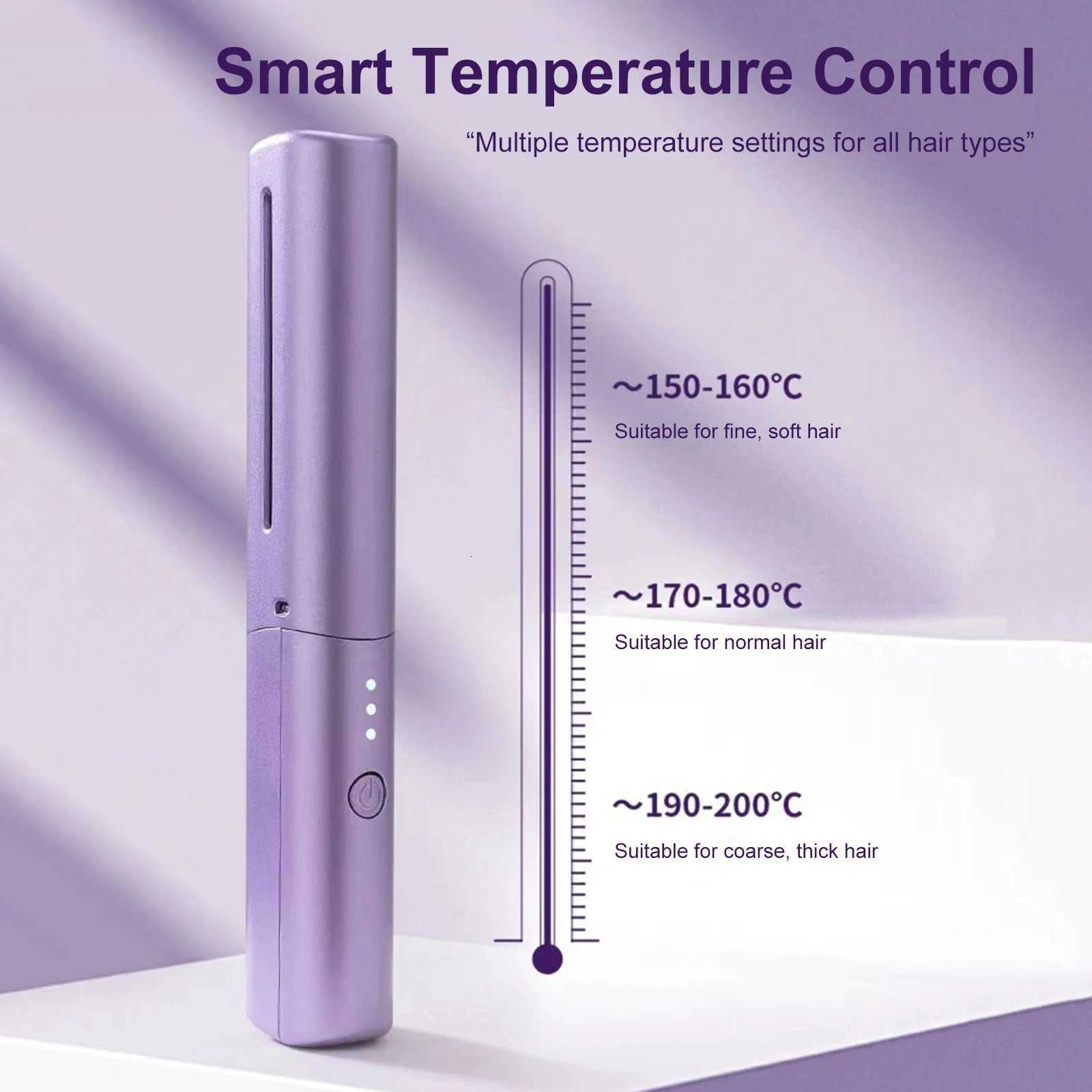 Hair Straightener Brush Cordless Ceramic Rechargeable Compact Cordless Heating Comb Portable Travel Heat Brush 3 TemperatureT251122