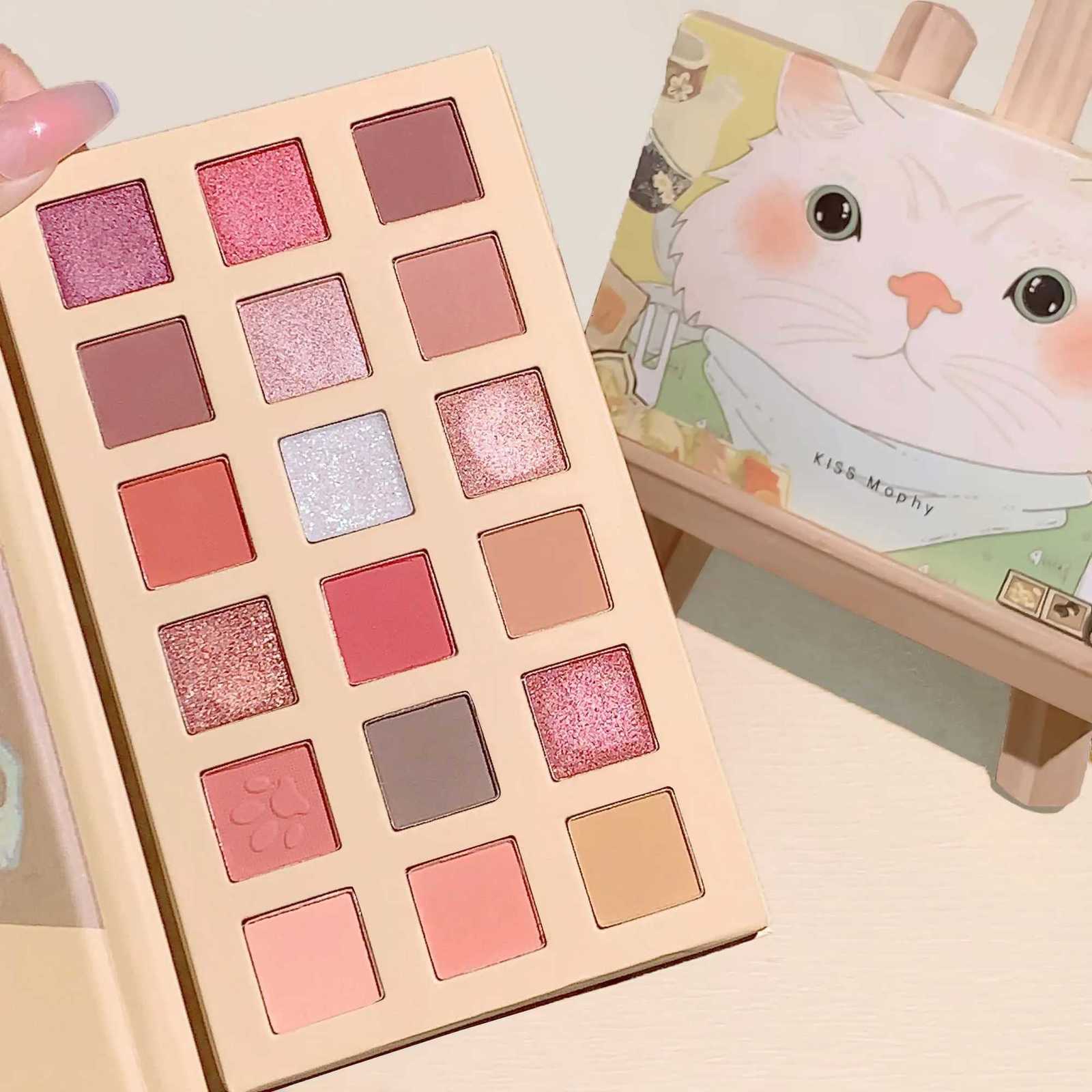 18 Color Cat Eyeshadow Palette ins pearlescent matte affordable eyeshadow palette for students is suitable for newbiesT251122