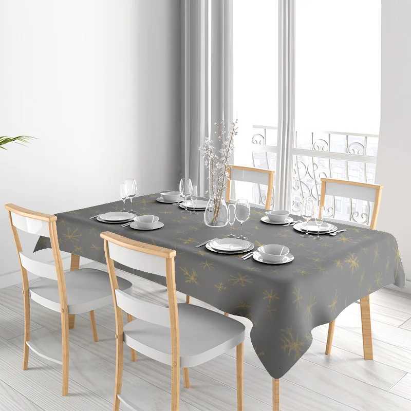 Modern Nordic Style Snowflake Printed Tablecloth for Dining Room Decoration Gray 150x240cm Large Size C251122