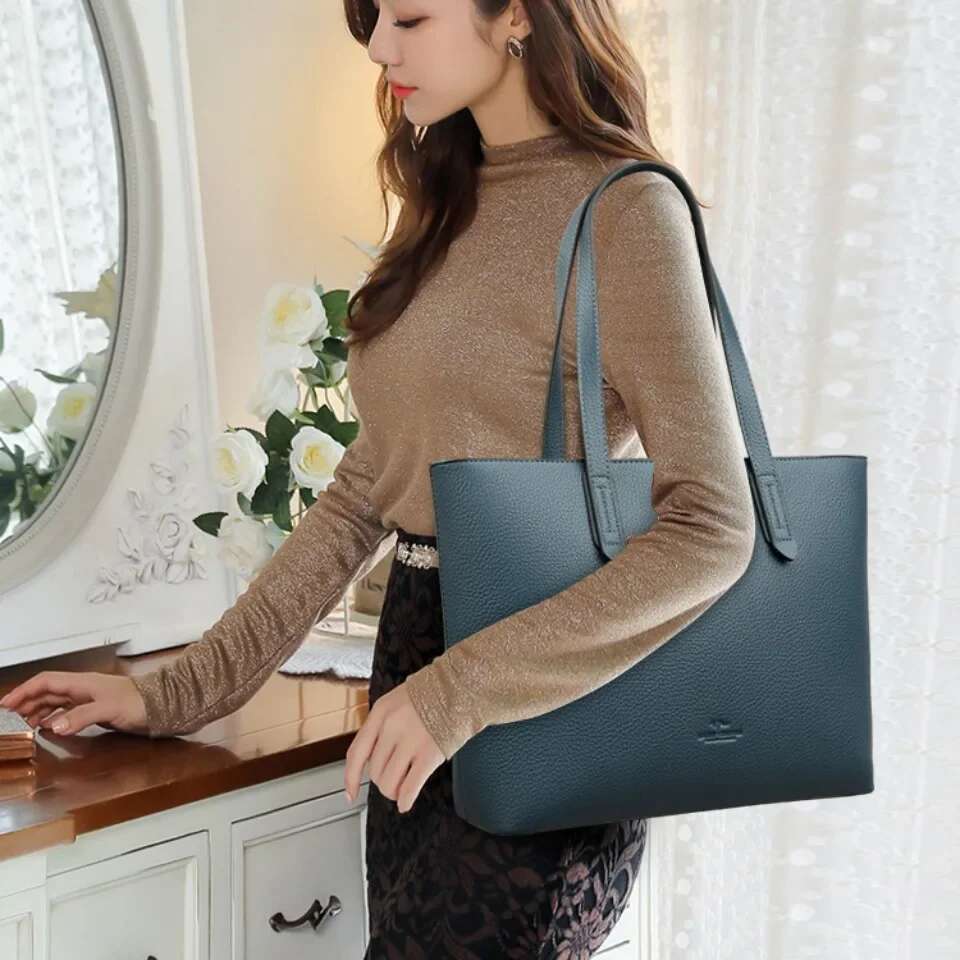 Women's Soft Leather Shoulder Designer Handbag Ladies Solid Color Casual Large Tote Bag Messenger Commuter Sac A Main