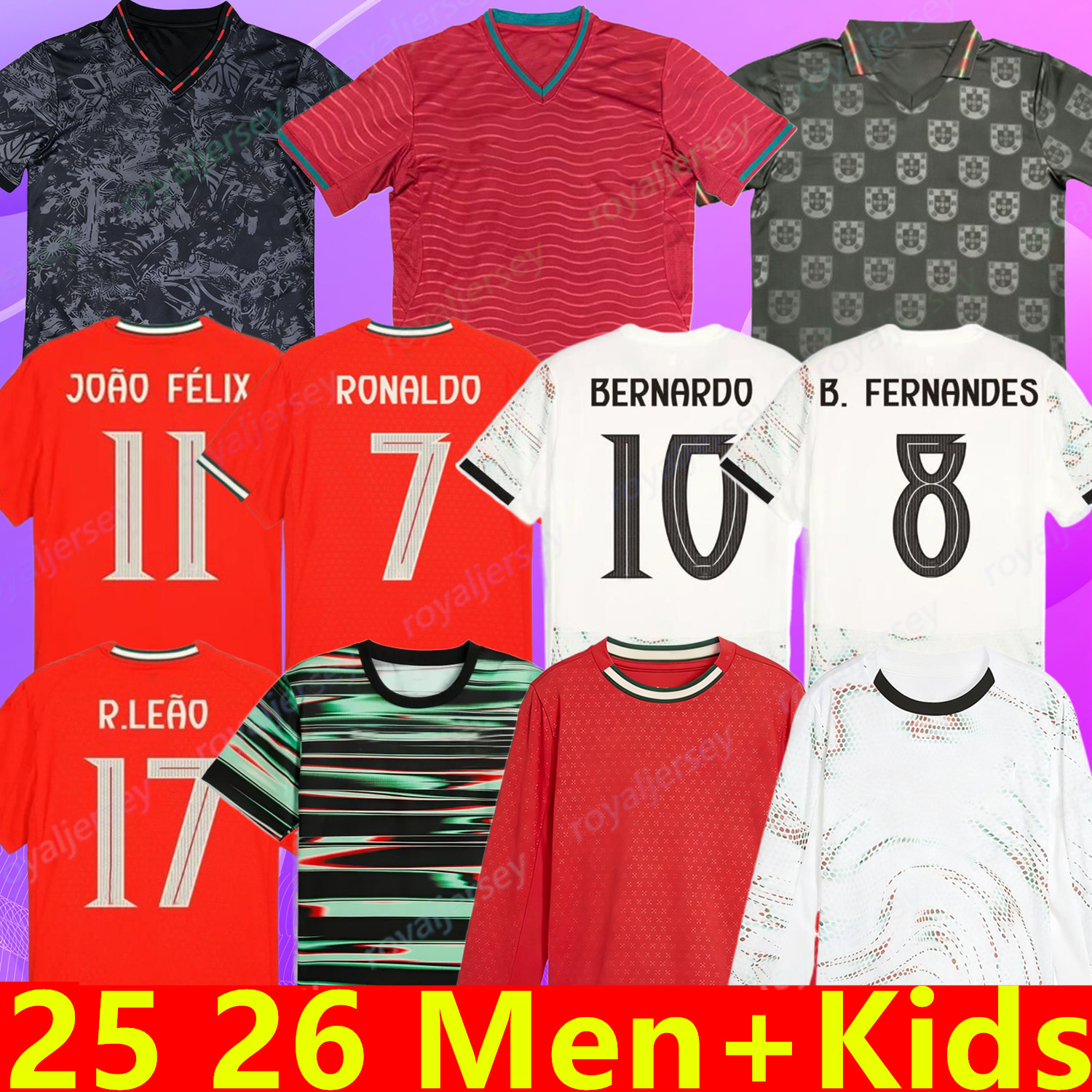 2025 2026 soccer Portuguesa RONALDO Jerseys JOAO FELIX JOAO NEVES BERNARDO B. FERNANDES PEPE NETO G. RAMOS G.INACIO R. NEVES 25 26 Portugal football shirt Team Men Kids kit