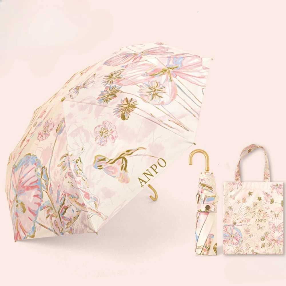Folding Umbrella with Curved Handle High-end Beautiful Suitable for Both Sunny and Rain Use Sun Protection Womens Sun UmbrellaM251122