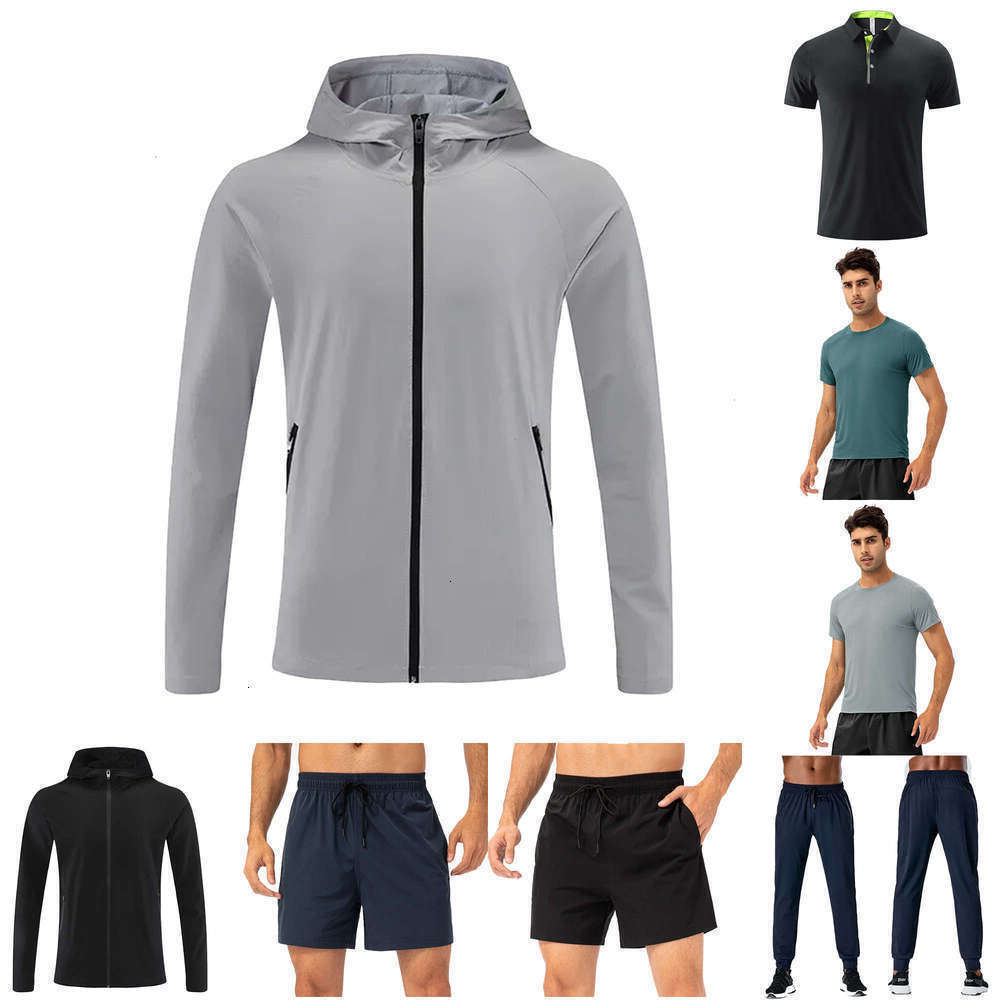 New style luluity lemonics jackets men set Men Jogger Long Pants Sport Hooded man jackets Quick Dry luluity lemonics pant legging mens jacket luluity lemonics shirt