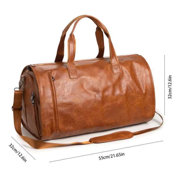 DHGadgets Wholesale High Quality Outdoor Lage Travel Shoulder Business Suit PU Leather Garment Duffel Bag
