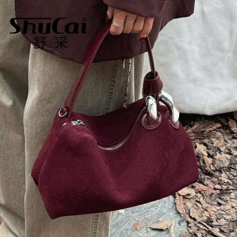 Ladies Matte Suede Leather Pillow Tote High Quality Women Brown Coffee Handbag Winter Autumn Female Shoulder Crossbody Bag Red Bag