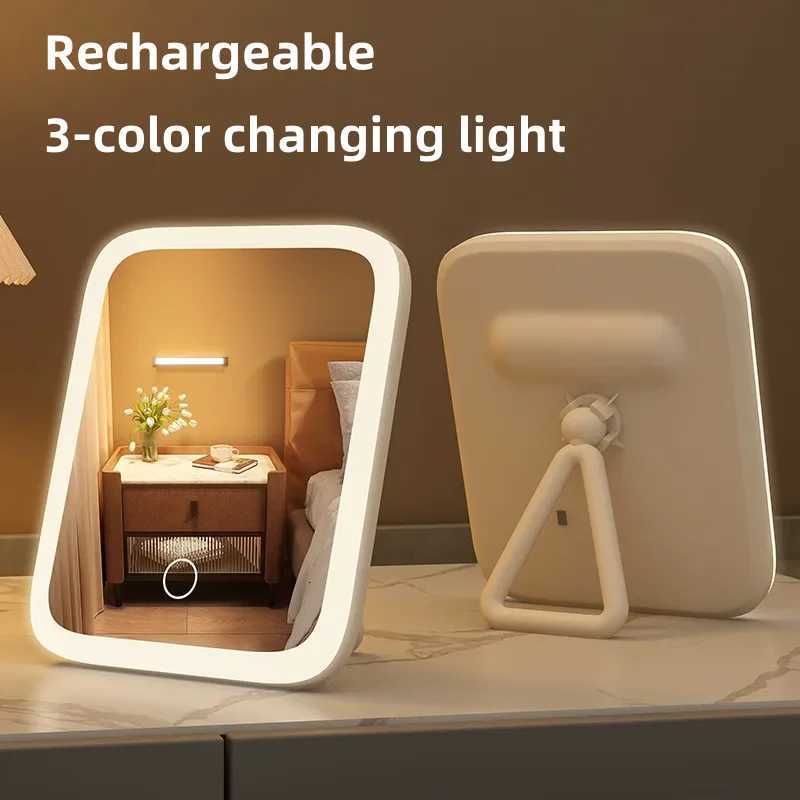 LED Student Dormitory Desktop 3 Color Fill Light Small Mirror Makeup Mirror With Light Bedroom Dressing Table Mirror M251122